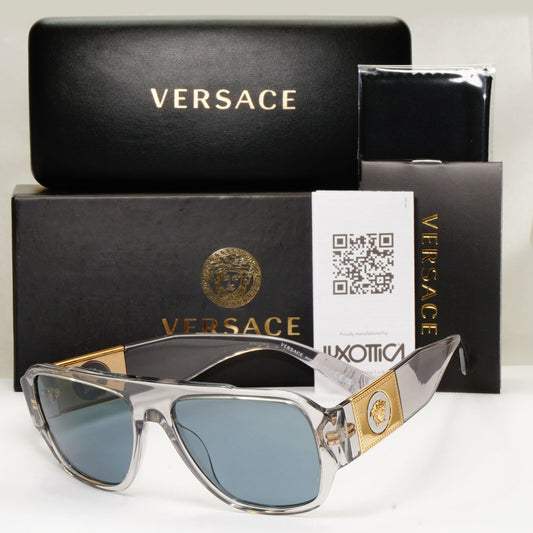 Versace Sunglasses Transparent Grey Gold Square Medusa Biggie MOD 4436-U 5305/80