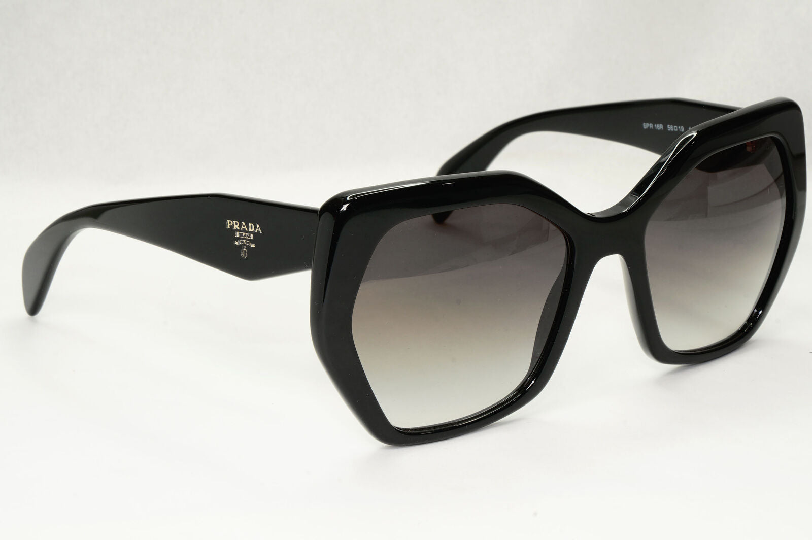 Prada Hexagon Sunglasses Black Grey Gradient Square PR16RS SPR 16R 1AB-0A7