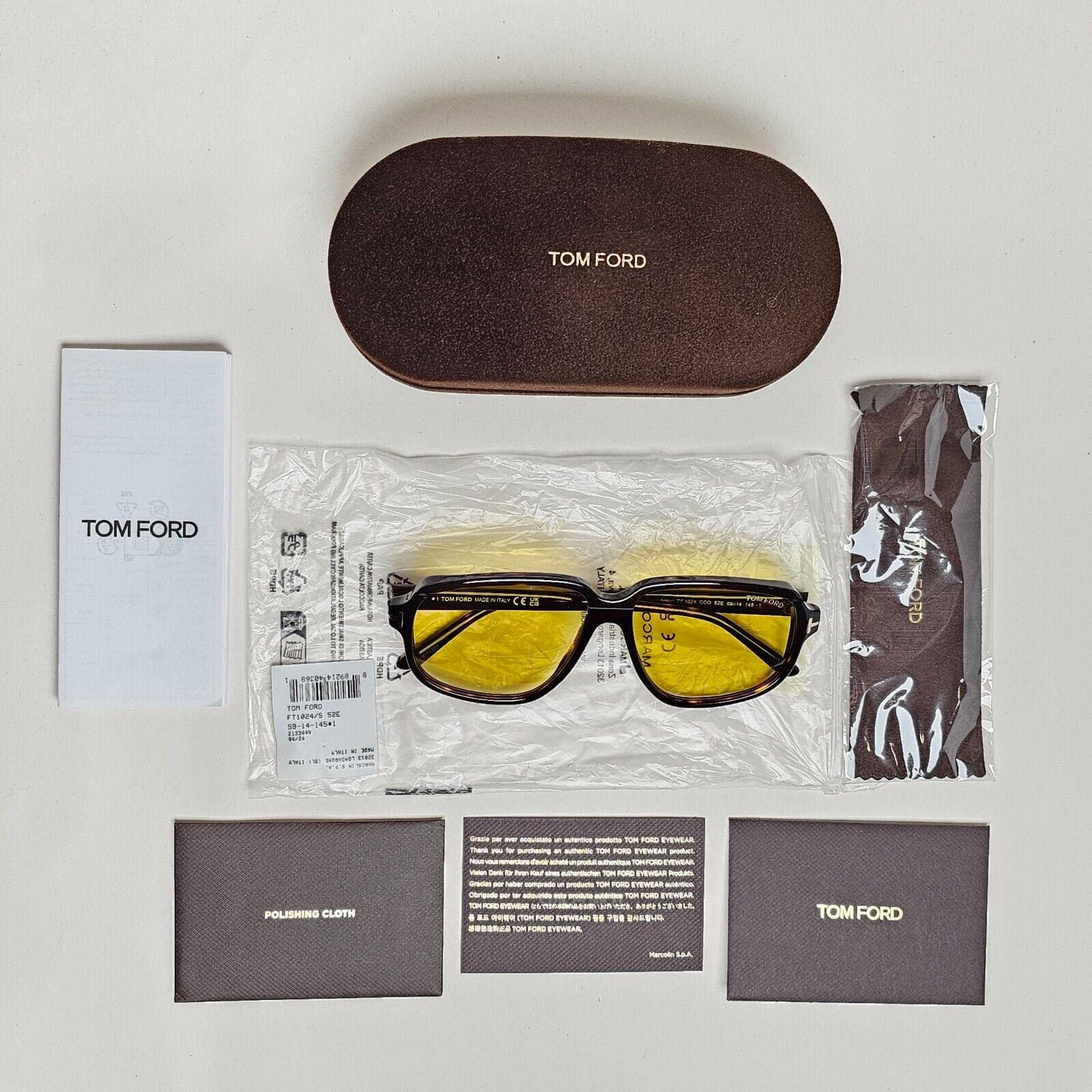 Tom Ford Sunglasses Anton Yellow Brown Tortoiseshell Square FT1024 TF 1024 52E