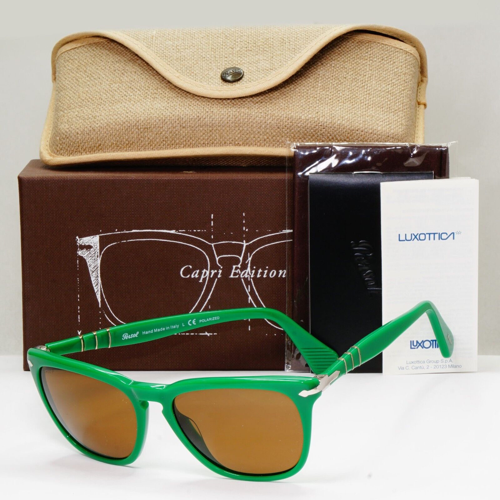 Persol Sunglasses 2012 Capri Polarized Green Brown Square 3024-S 959/57 55mm