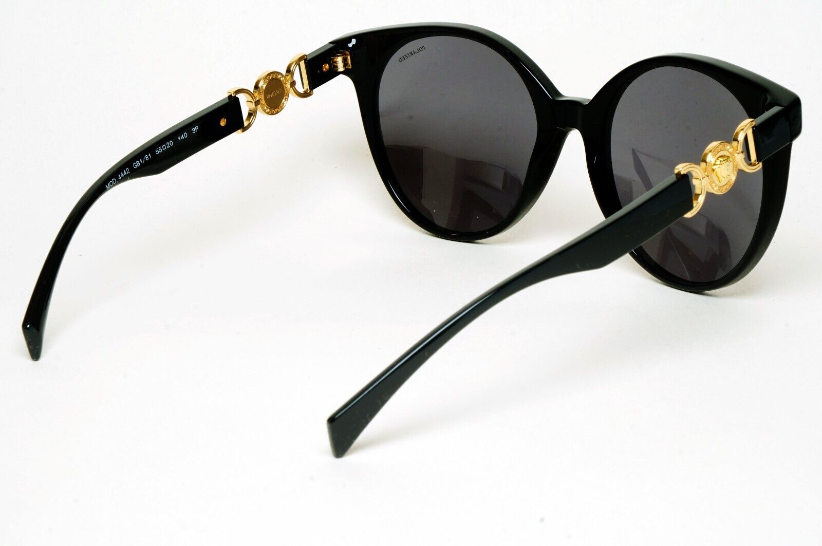 Versace Sunglasses Polarized Black Gold Medusa Grey Round MOD VE 4442 GB1/81