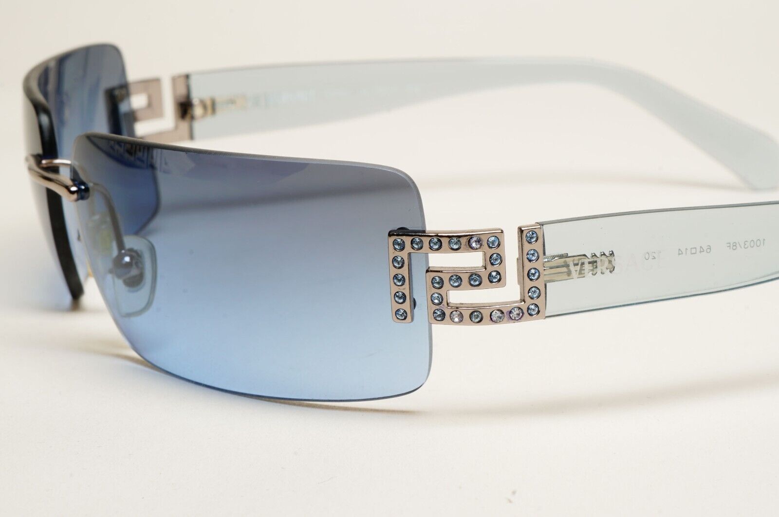 Versace Sunglasses 2004 Vintage Blue Rimless Diamante MOD 2017-B 1003/8F 170125