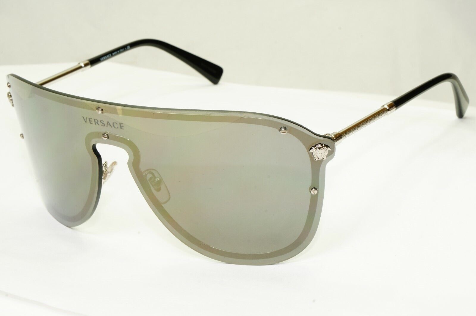 Versace Sunglasses Shield Visor Mask Gold Mirror Silver Unisex MOD 2180 1000/5A