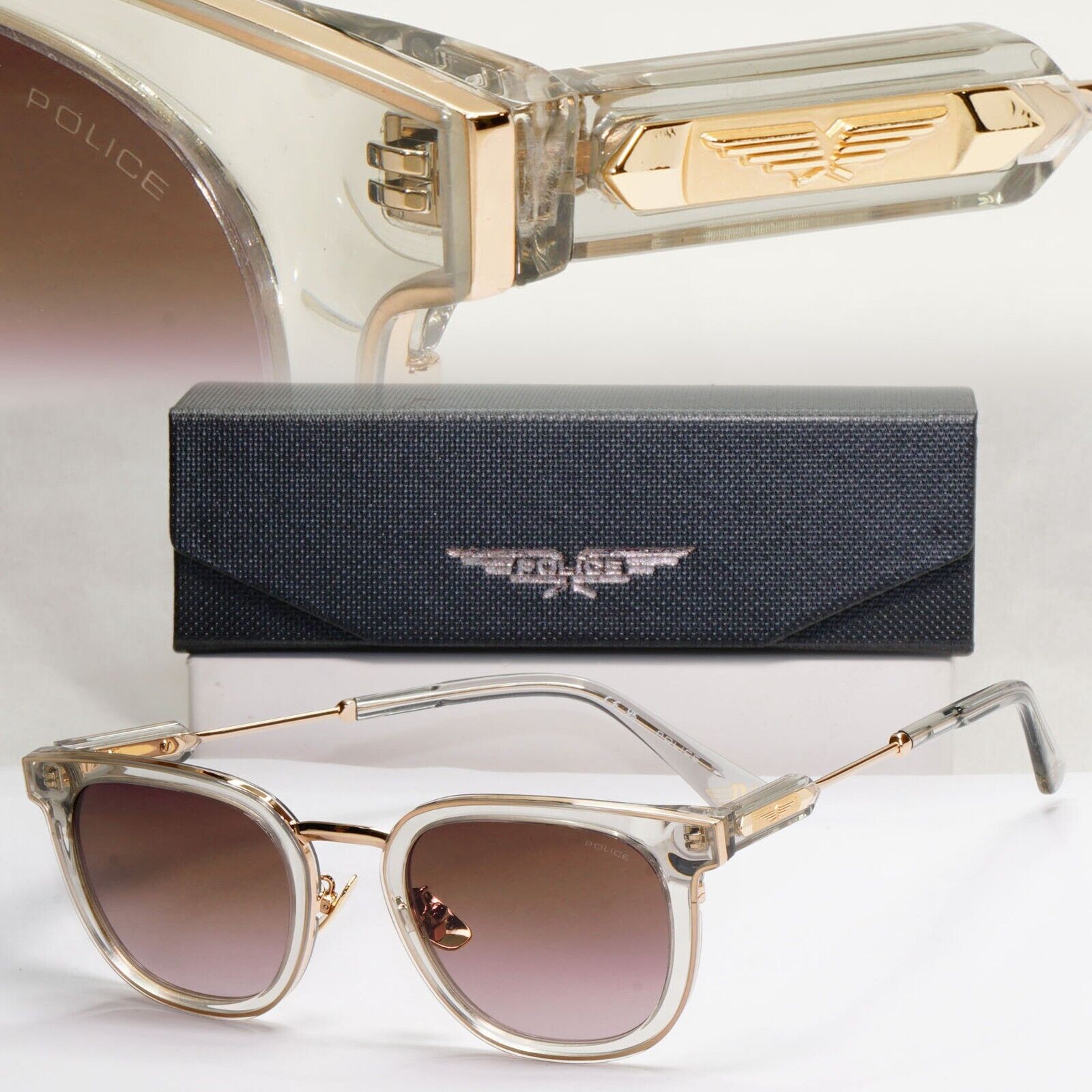 Police Sunglasses Transparent Gold Brown Gradient SPL F19 Prince 3 COL 0M78 51mm