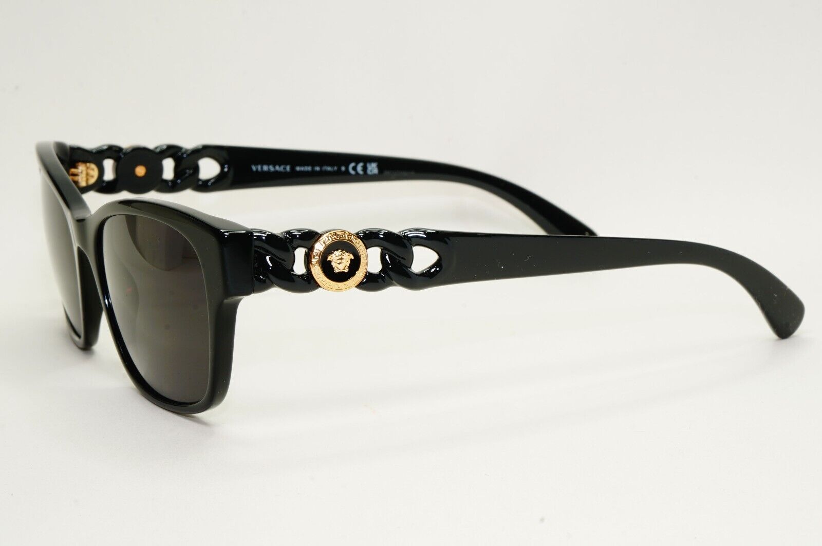 Versace Sunglasses Black Gold Medusa Chain Square Glossy MOD VE 3306 GB1 54mm