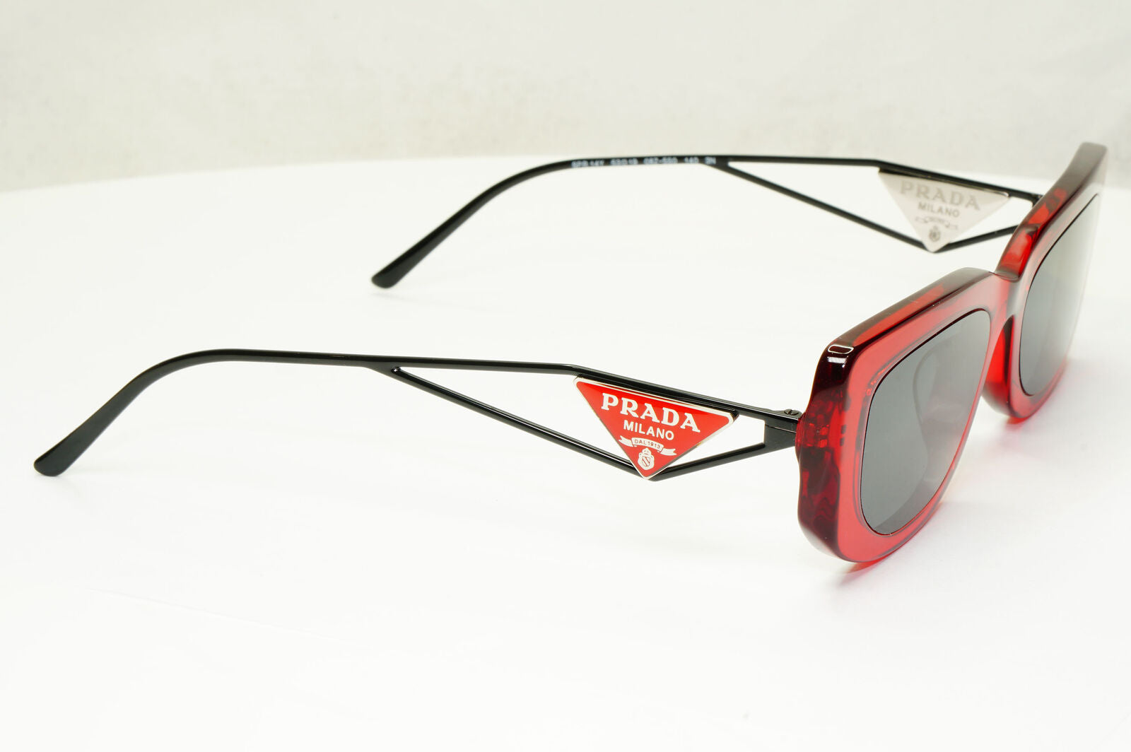Prada Triangle Logo Sunglasses Red Black Crystal Square PR14YS SPR 14Y 08Z-5S0