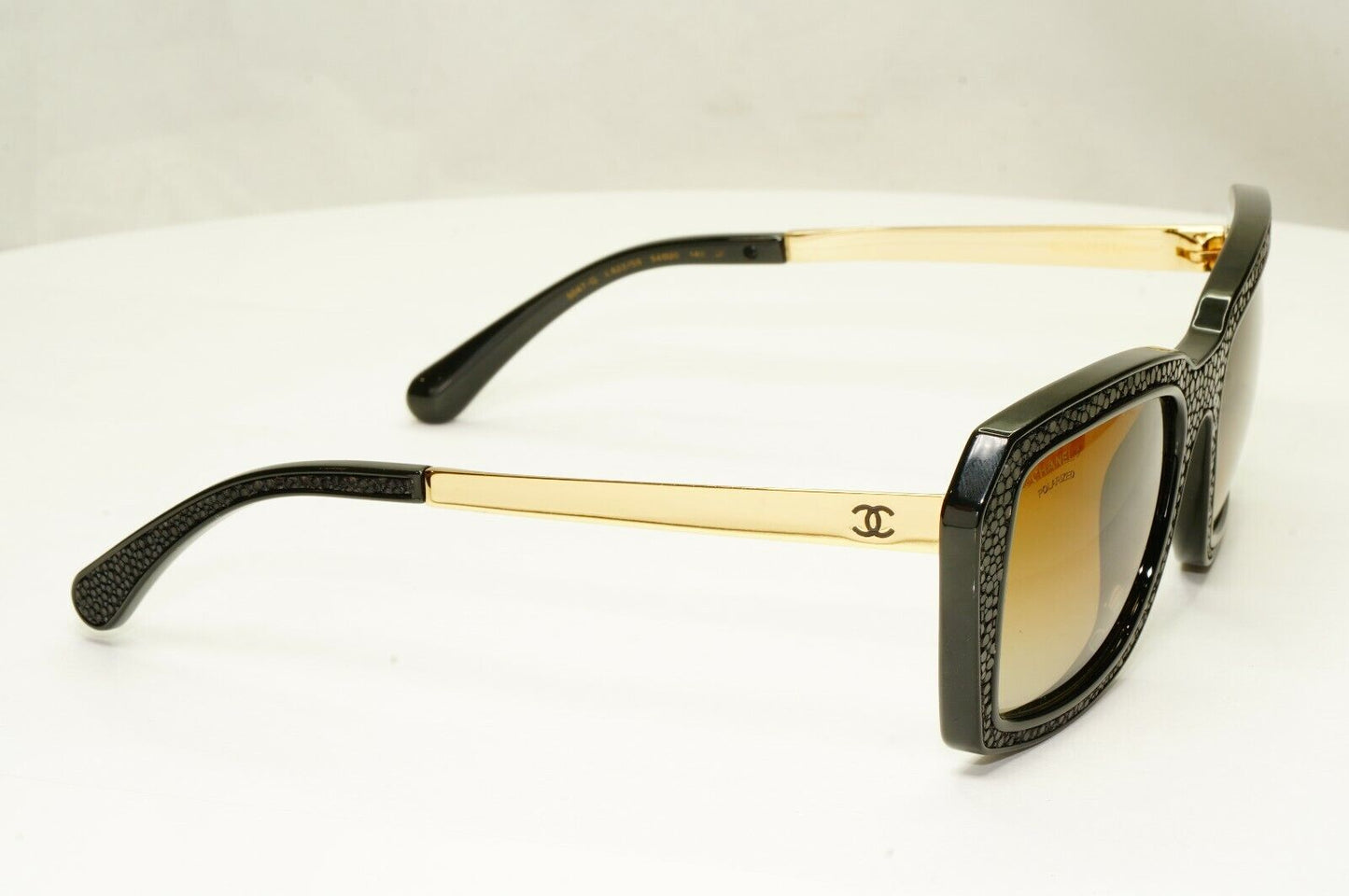 Chanel Stingray Leather Sunglasses Polarized Black Gold Brown 6047-Q 622/S9