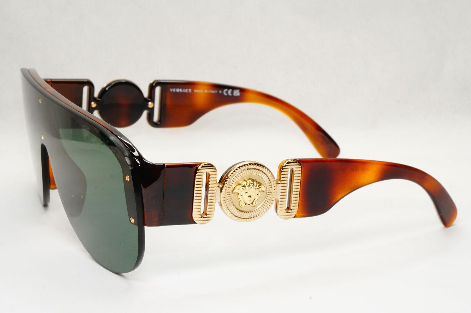 Versace Sunglasses Medusa Shield Brown Gold Green Visor MOD 4391 5317/71