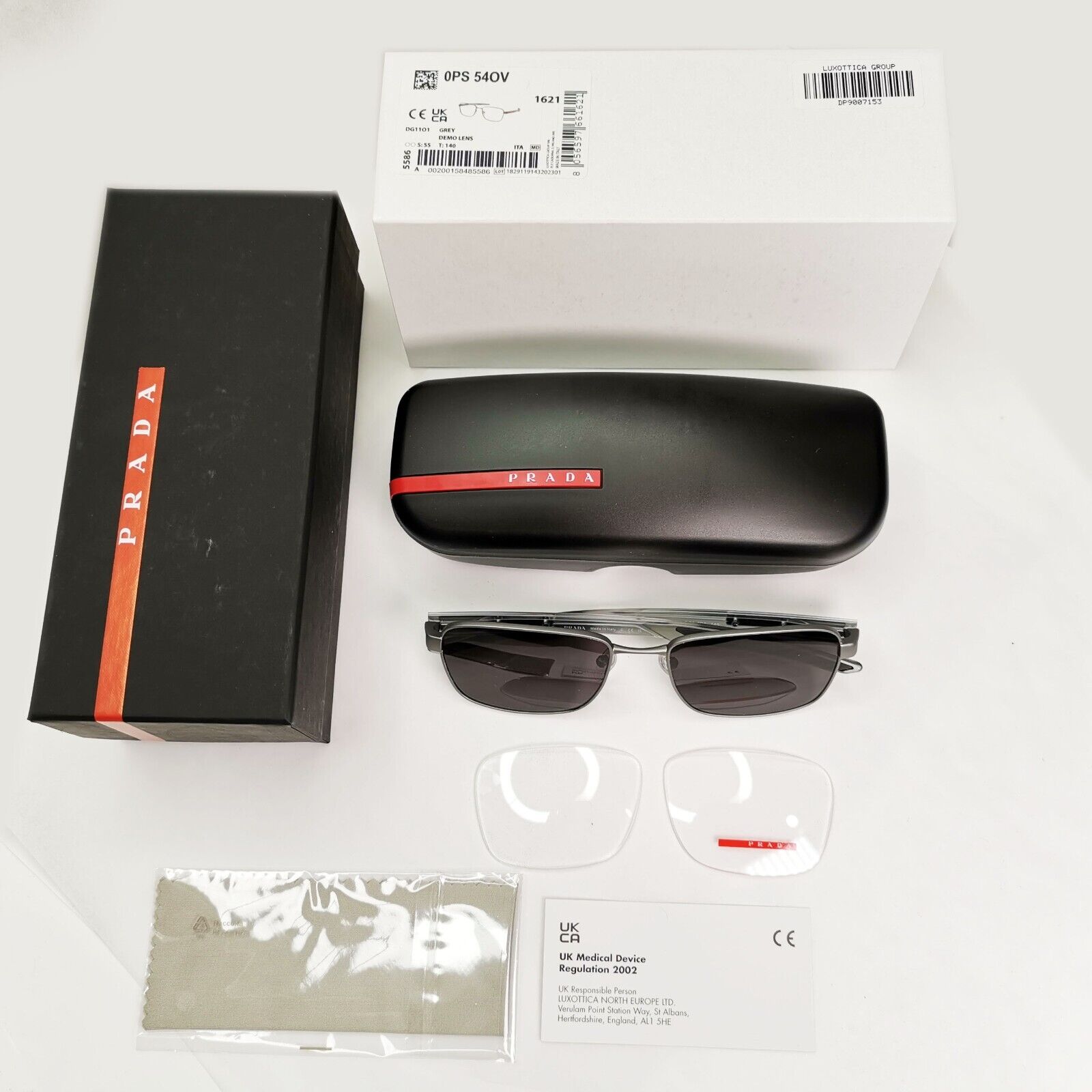 Prada Sunglasses Grey Black Red Stripe Mens PS54OV VPS 54O DG1-1O1 55mm
