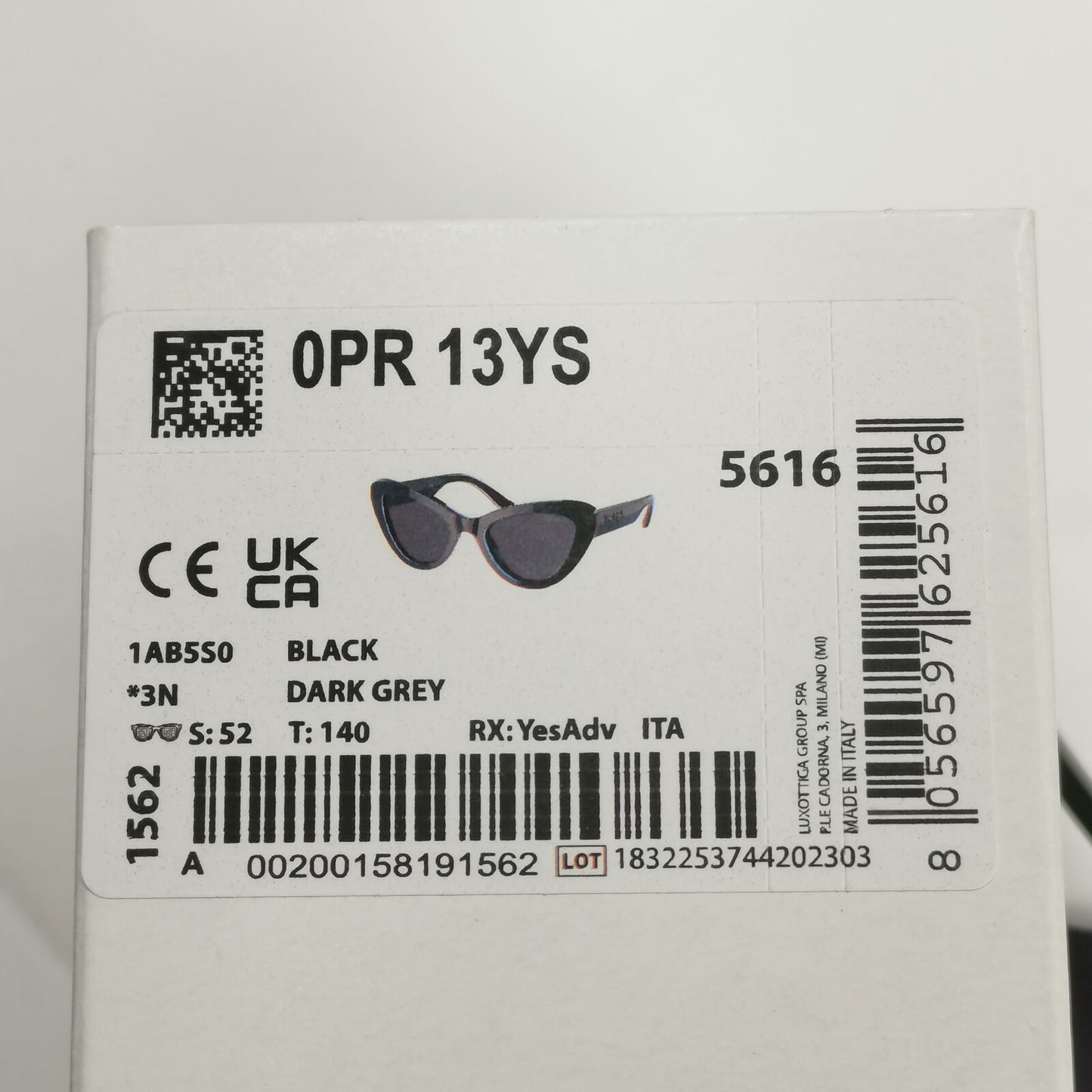 Prada Sunglasses Black Cat Eye Grey Milano Fashion PR13YS SPR 13Y 1AB-5S0 52mm