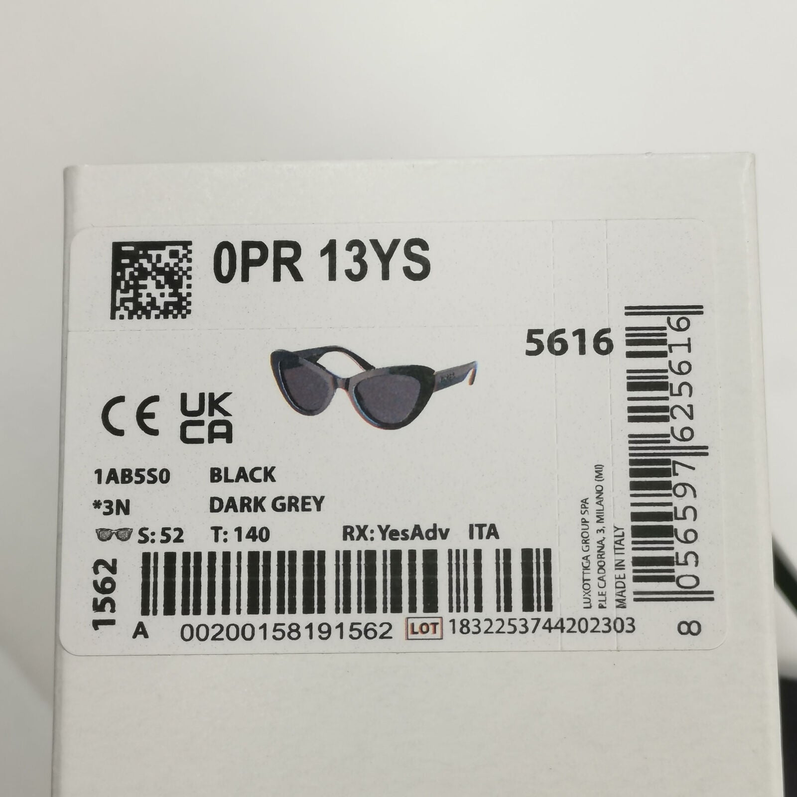 Prada Sunglasses Black Cat Eye Grey Milano Fashion PR13YS SPR 13Y 1AB-5S0 52mm