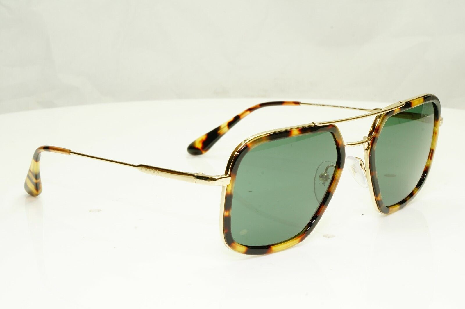 Prada Gold Brown Green Tortoise Sunglasses Pilot Square Metal SPR 57X 02A-728
