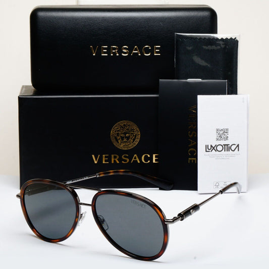 Versace Sunglasses Oversized Pilot Brown Havana Gunmetal MOD VE 2260 1001/87