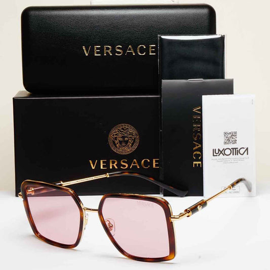 Versace Sunglasses Oversized Square Brown Gold Pink MOD VE 2261 1002/84 56mm