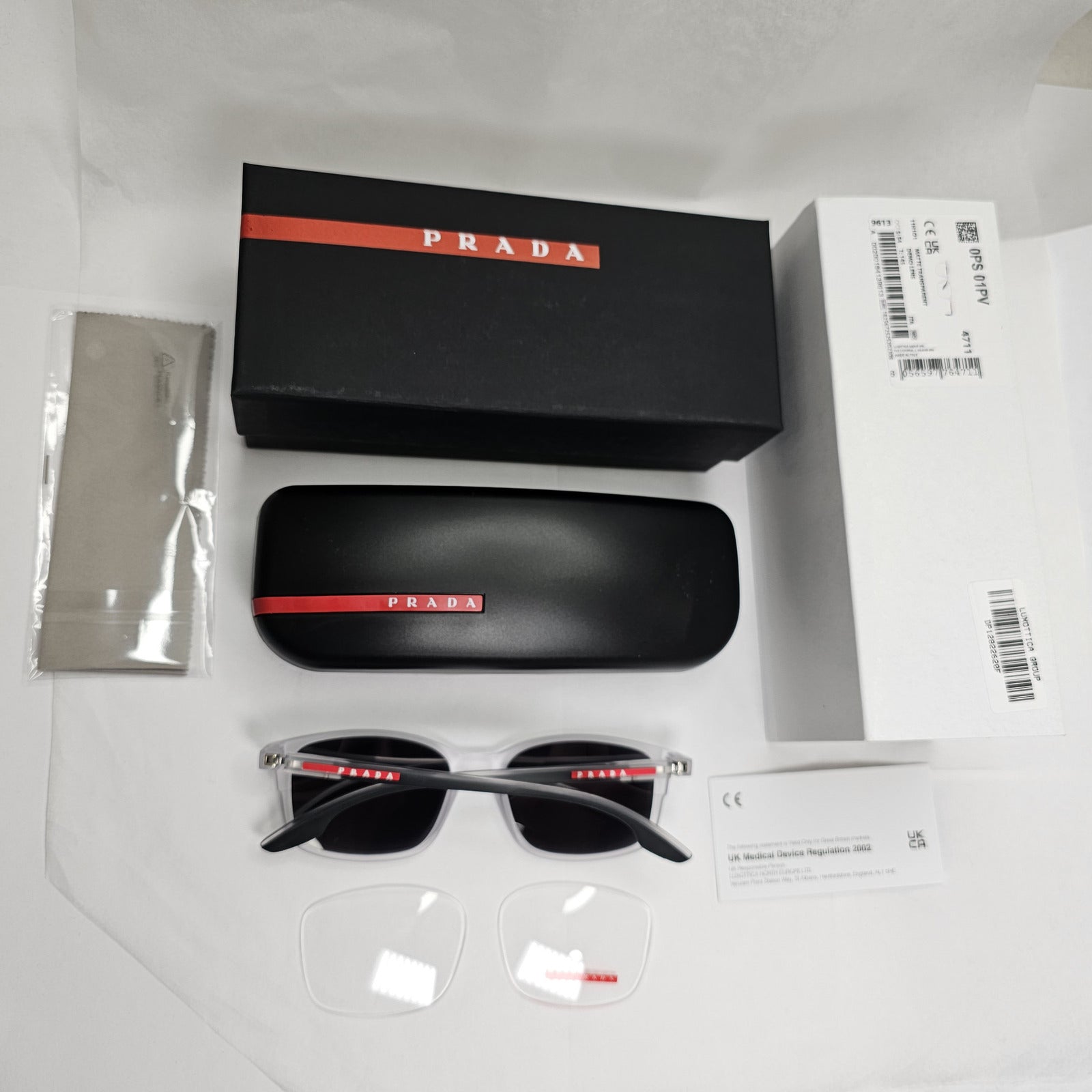 Prada Sunglasses Matte Transparent Grey Black PS01PV VPS 01P 11H-1O1 54mm