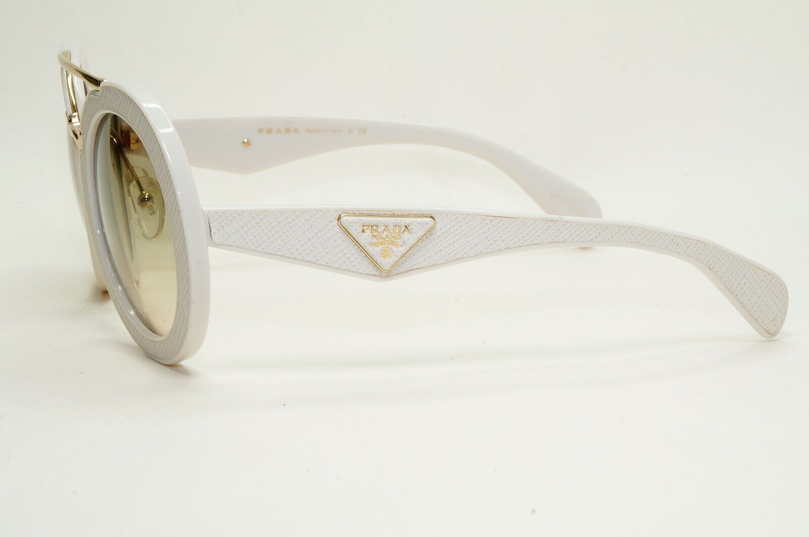 Prada Sunglasses White Saffiano Leather Triangle PR15SS SPR 15S UFP-3H2 270924