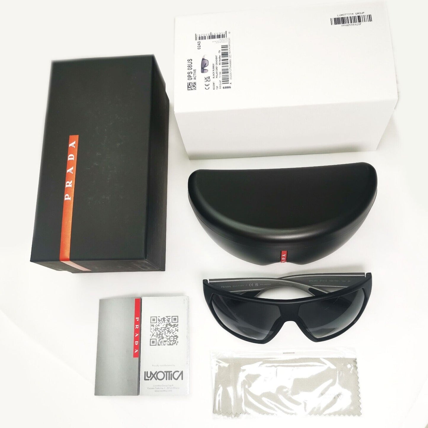 Prada Sunglasses Polarized Black  Wrap Grey Rubber PS08US SPS 08U 453-5W1