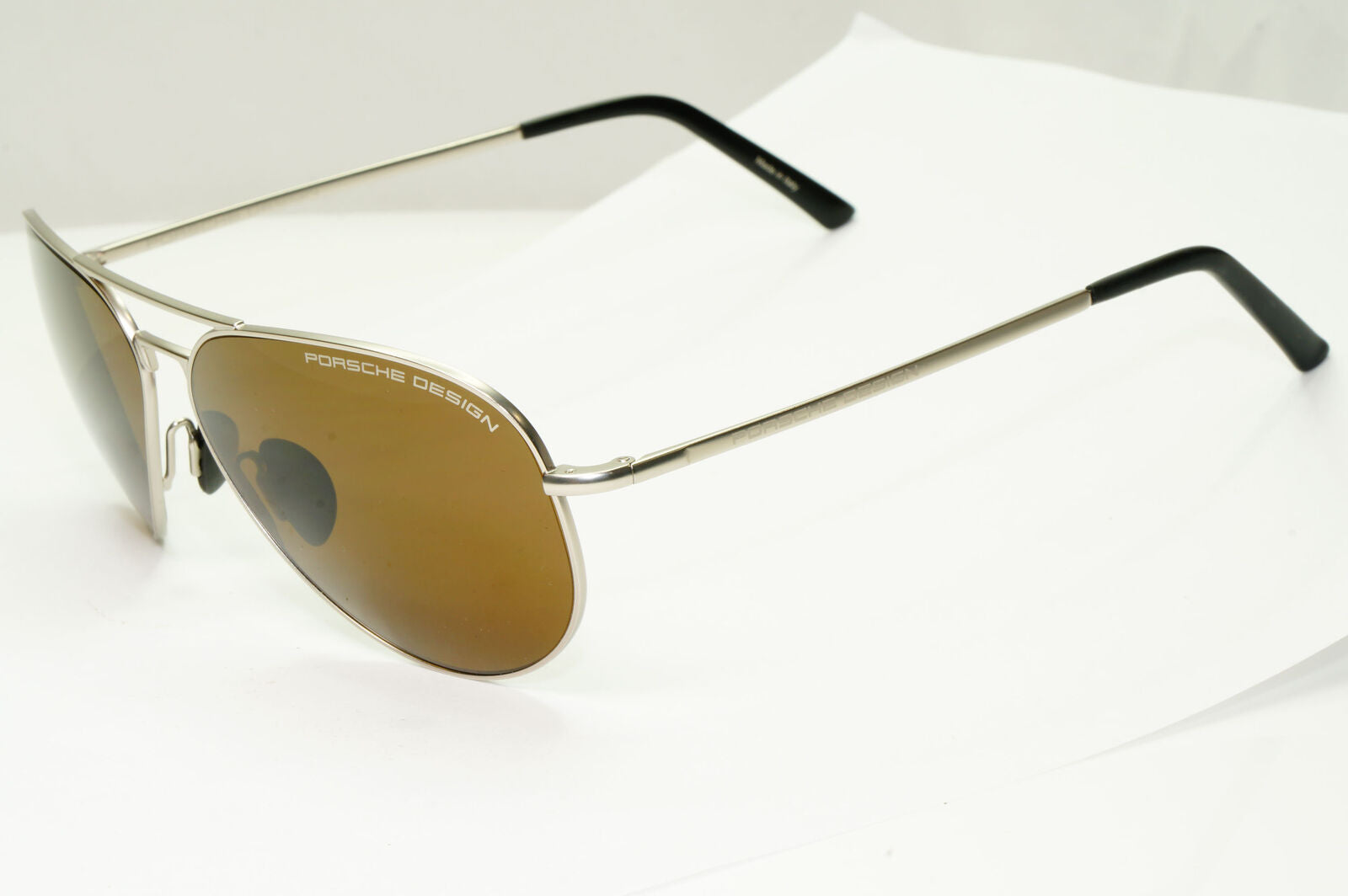 Porsche Design Polarised Sunglasses Brown Pilot Palladium Silver P8508 M 60mm