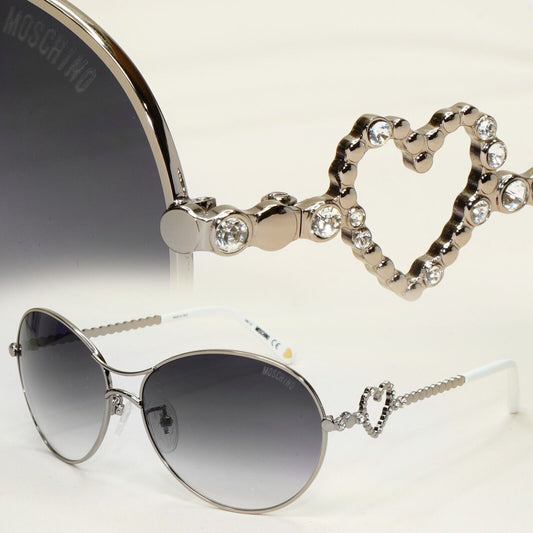 Moschino Sunglasses 2005 Vintage Gunmetal Grey Heart Crystal MO574 01 101124