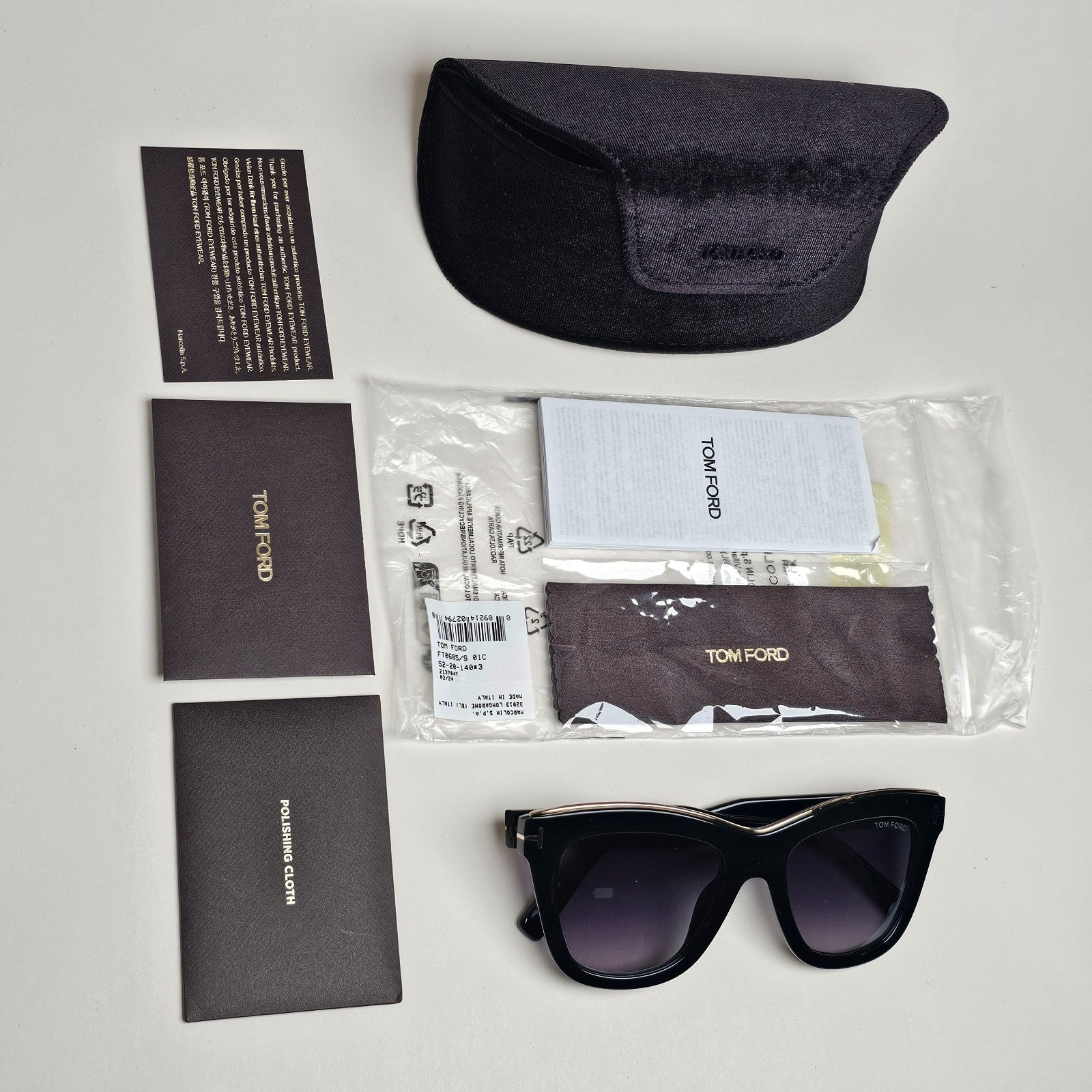 Tom Ford Sunglasses Julie Black Grey Square Gold T FT0685 TF 685 01C 52mm
