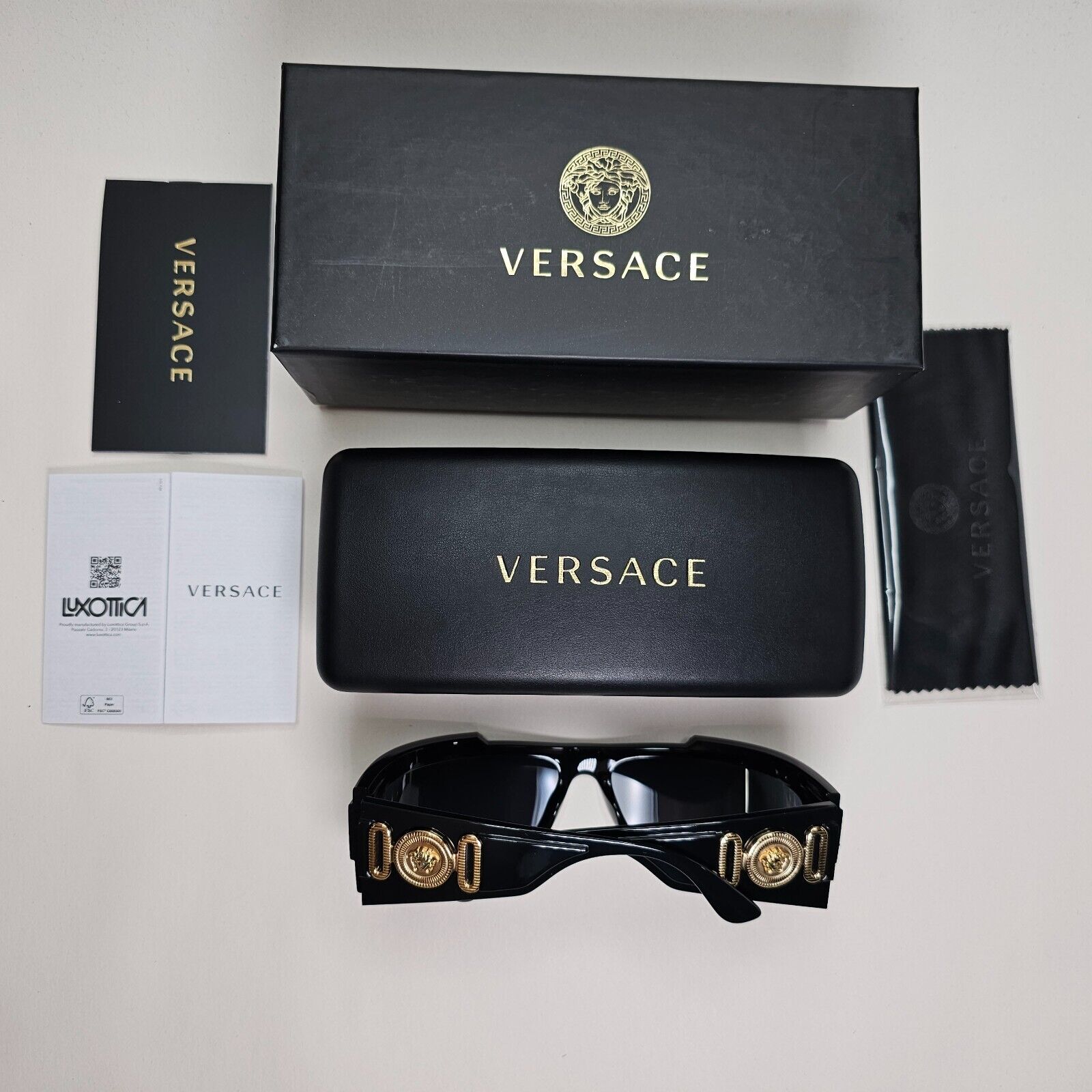 Versace Sunglasses Black Gold Medusa Glossy Wrap MOD VE 4446 5360/87
