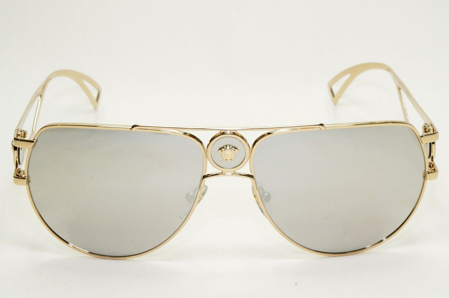 Versace Sunglasses Gold Silver Mirror Pilot Navigator MOD VE2225 1252/6G 60mm