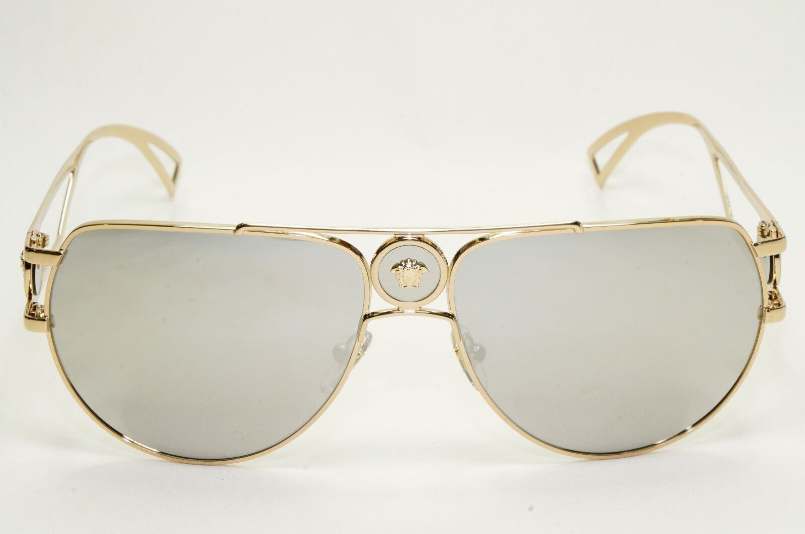 Versace Sunglasses Gold Silver Mirror Pilot Navigator MOD VE2225 1252/6G 60mm