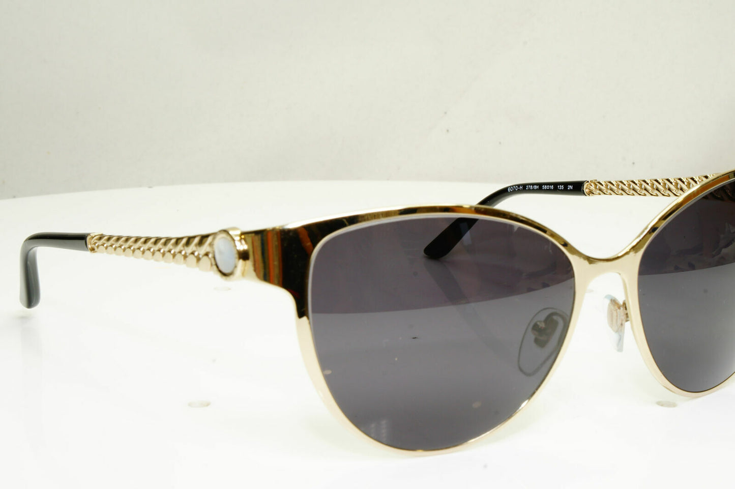 Bvlgari Sunglasses Pearl Gold Chain Black Metal Square Women 6070-H 278/8H 30617