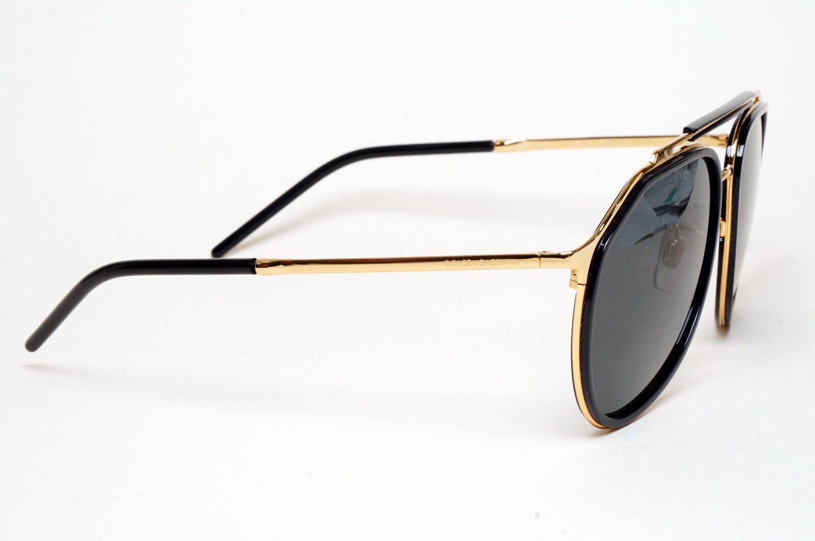Dolce & Gabbana Sunglasses Black Gold Pilot Brow Bar D&G DG 2277 02/87 57mm