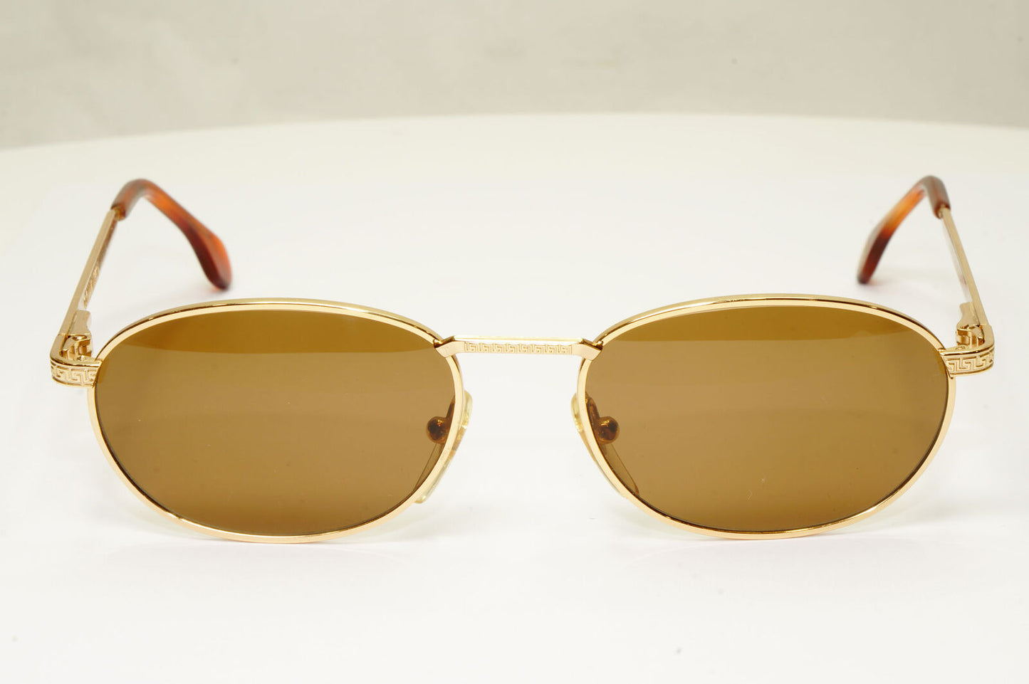 Gianni Versace 1995 Vintage Gold Meander Brown Metal Sunglasses MOD G61 COL 030
