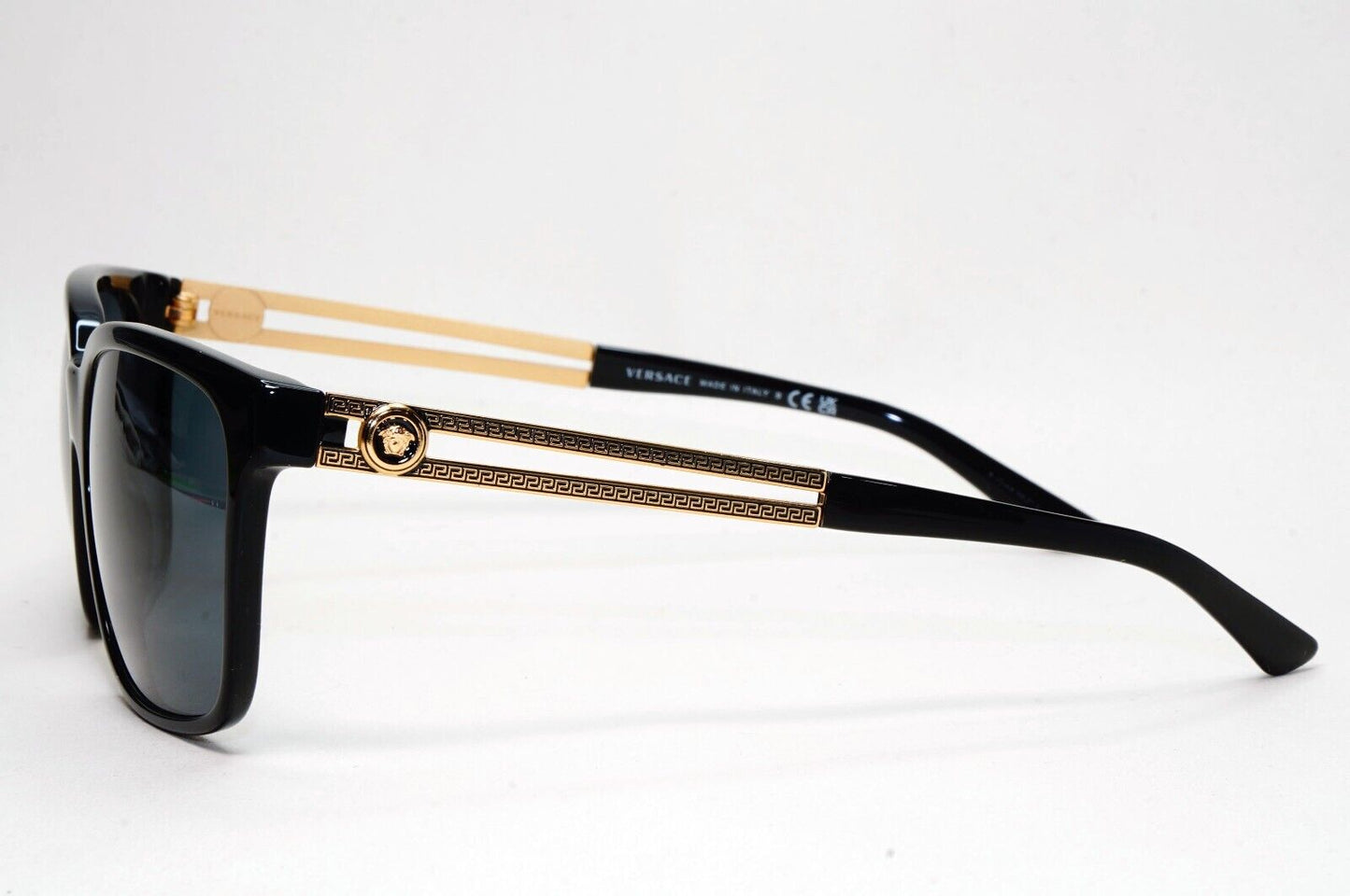 Versace Sunglasses Black Square Gold Medusa Meander MOD VE 4307 GB1/87 58mm