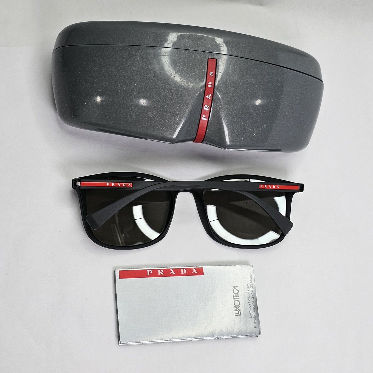 Prada Sunglasses Black Silver Mirror Square PS01TS SPS 01T DG0-2B0 56mm 050124