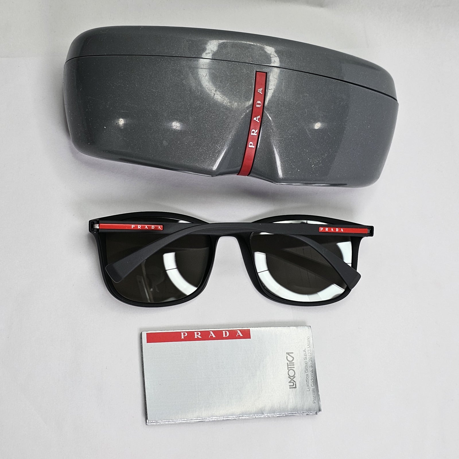 Prada Sunglasses Black Silver Mirror Square PS01TS SPS 01T DG0-2B0 56mm 050124