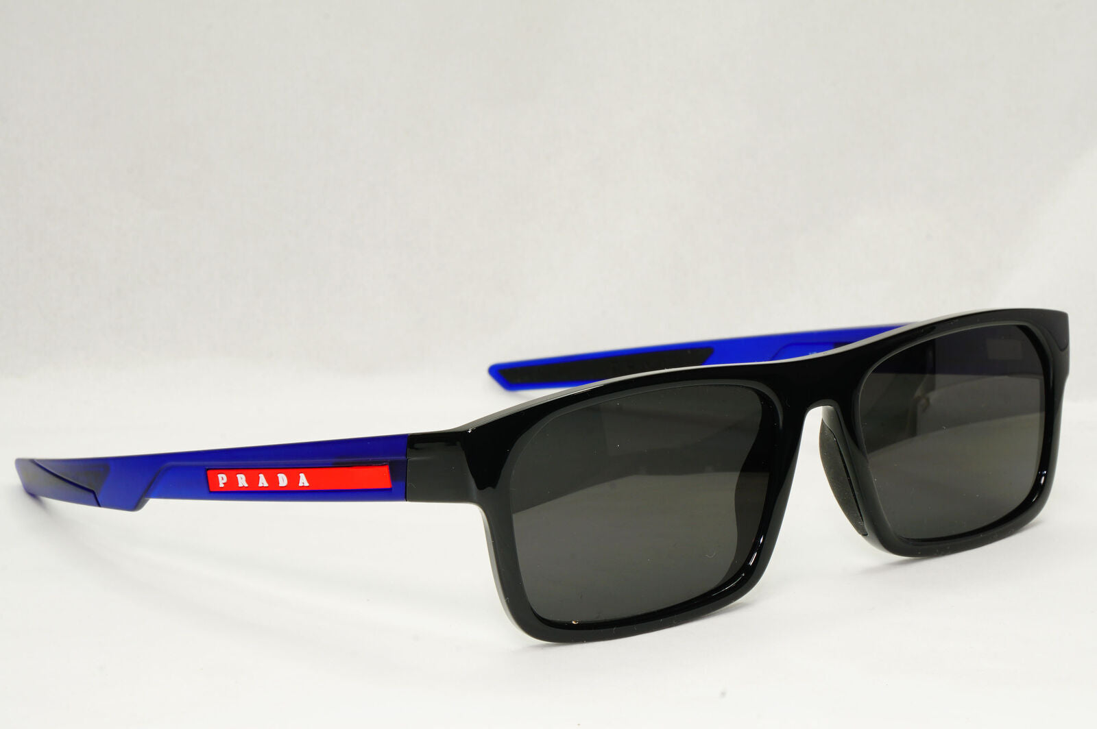 Prada Sunglasses Black Blue Square Red Stripe PS08OV VPS 08O 15C-1O1 57mm