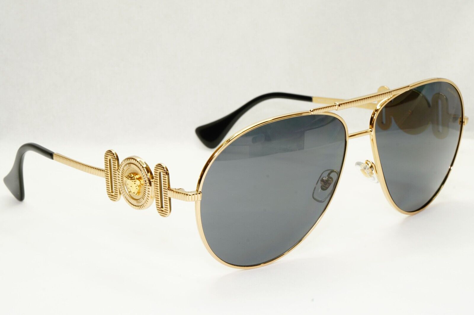 Versace Sunglasses Polarized Gold Pilot Metal Grey Black MOD VE 2249 1002/81