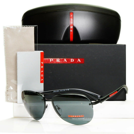 Prada Mens Sunglasses Black Pilot SPS 56M 1BO-1A1 Rossa Red Stripe [D] 38997