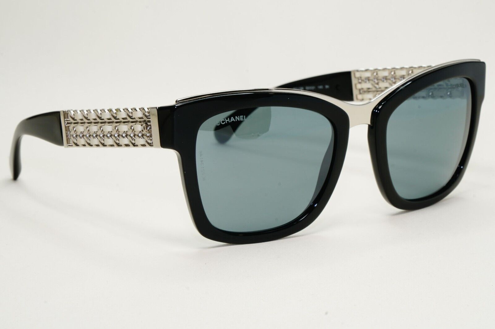 Chanel Sunglasses Black Grey Mirrored Silver Leather Chain 5362-Q c.501/26