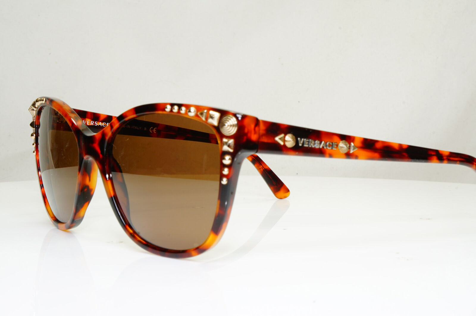 Authentic VERSACE Womens Sunglasses Brown Gold Square Studded 4270 5074/13 29143