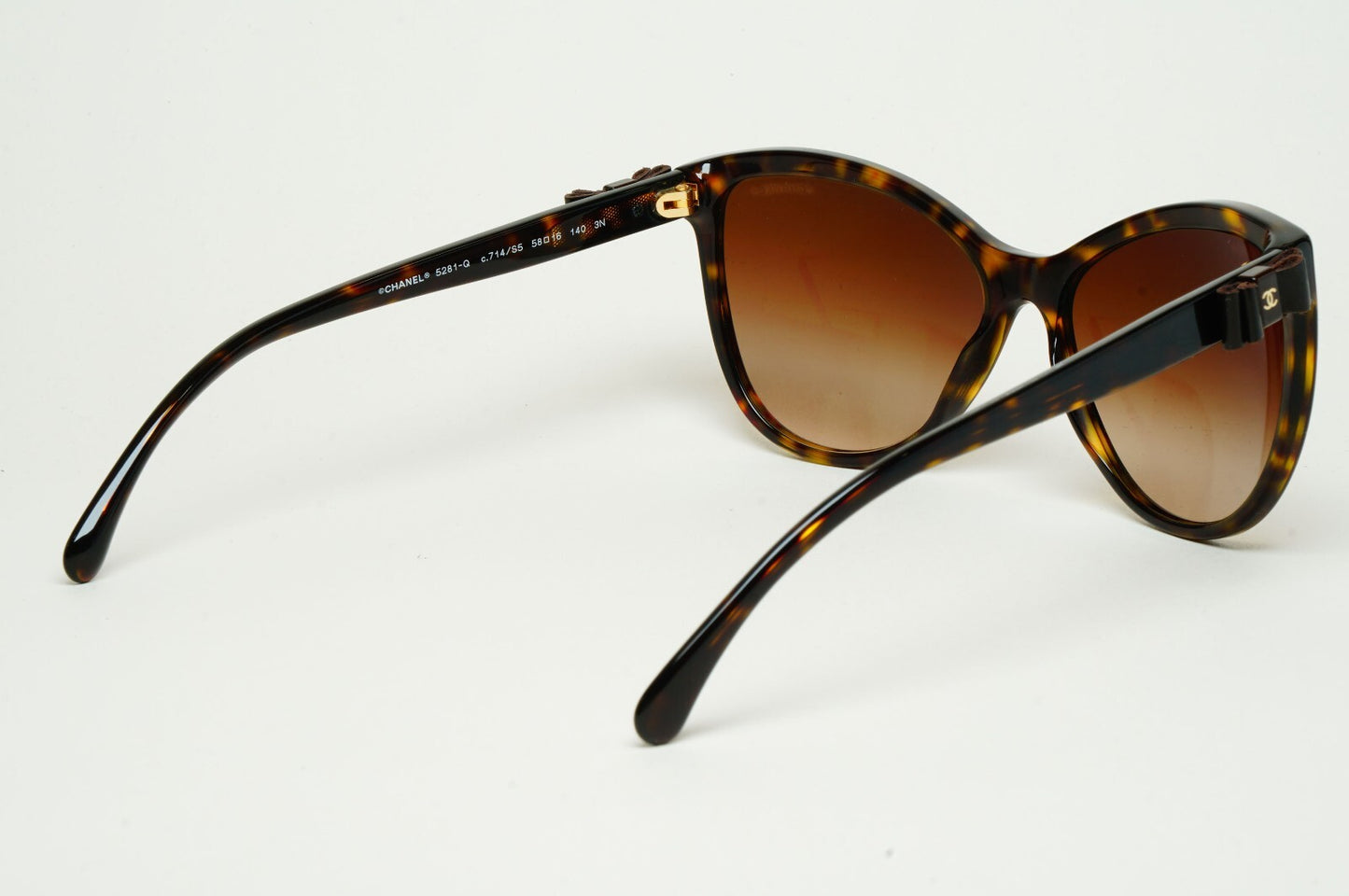 Chanel Sunglasses Leather Bow Brown Tortoise Cat Eye 5281-Q c.714/S5 070325