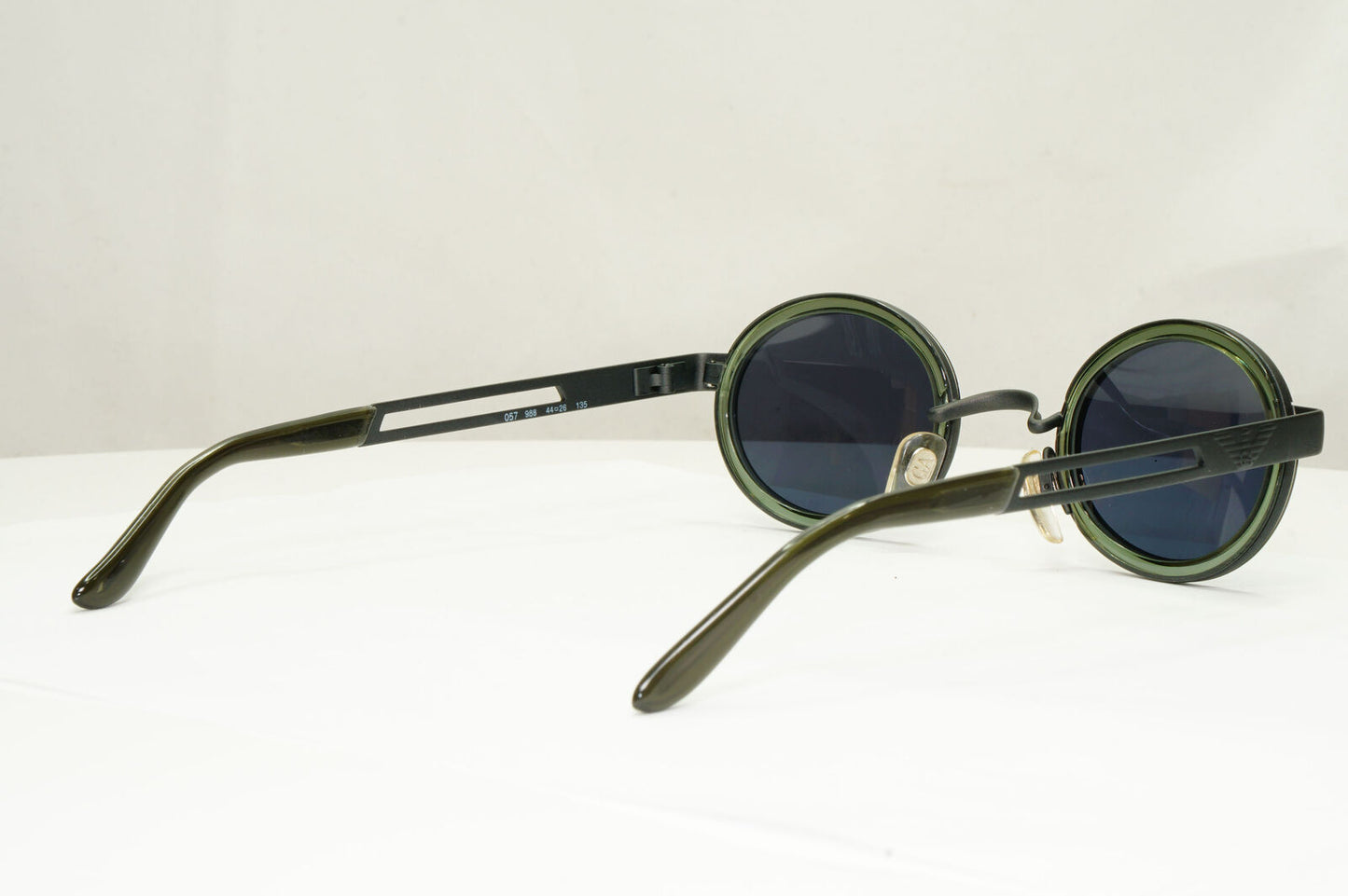 Emporio Armani Sunglasses 1997 Vintage Black Oval Grey Green Eagle 057-S 988