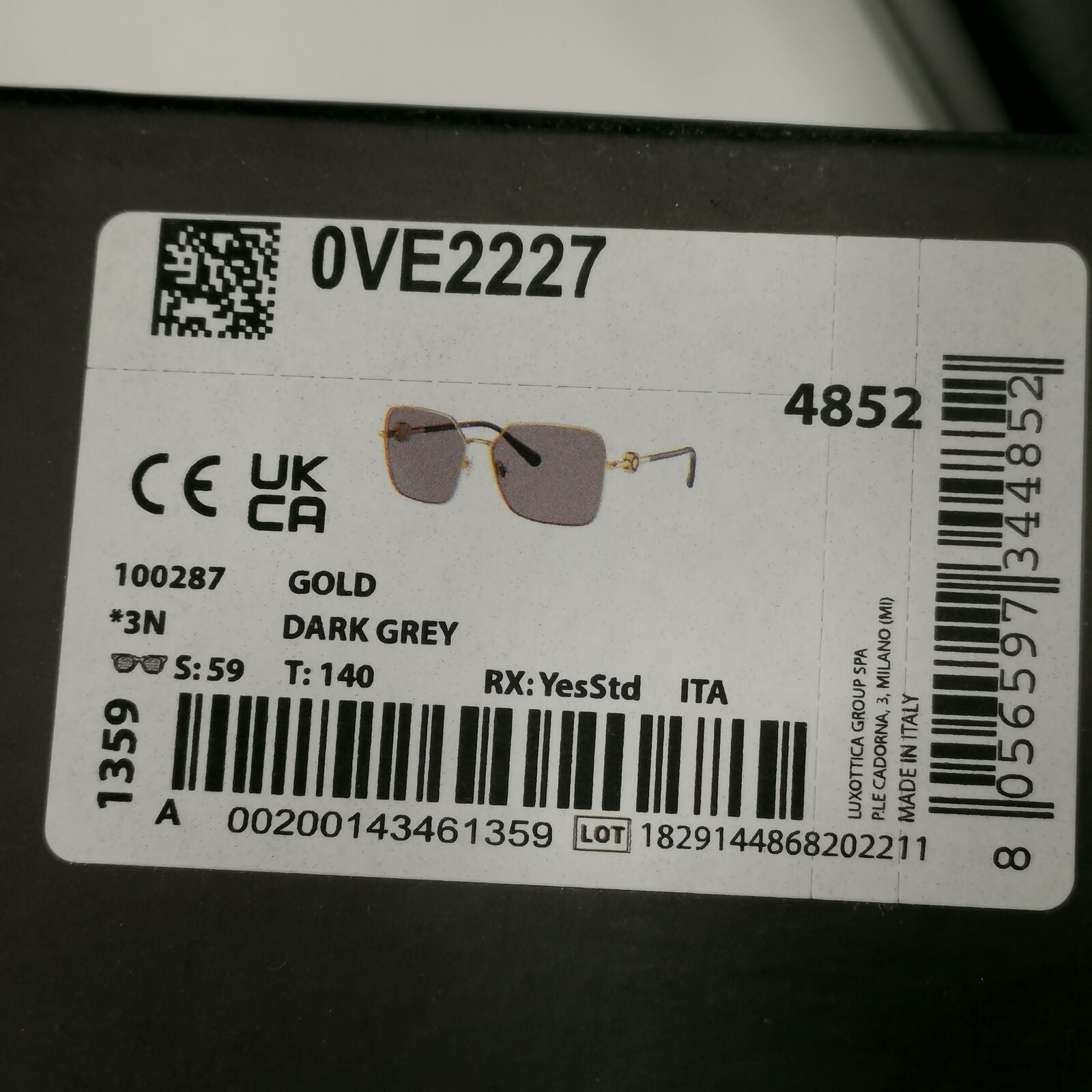 Versace Sunglasses Black Gold Medusa Square Metal MOD 2227 1002/87