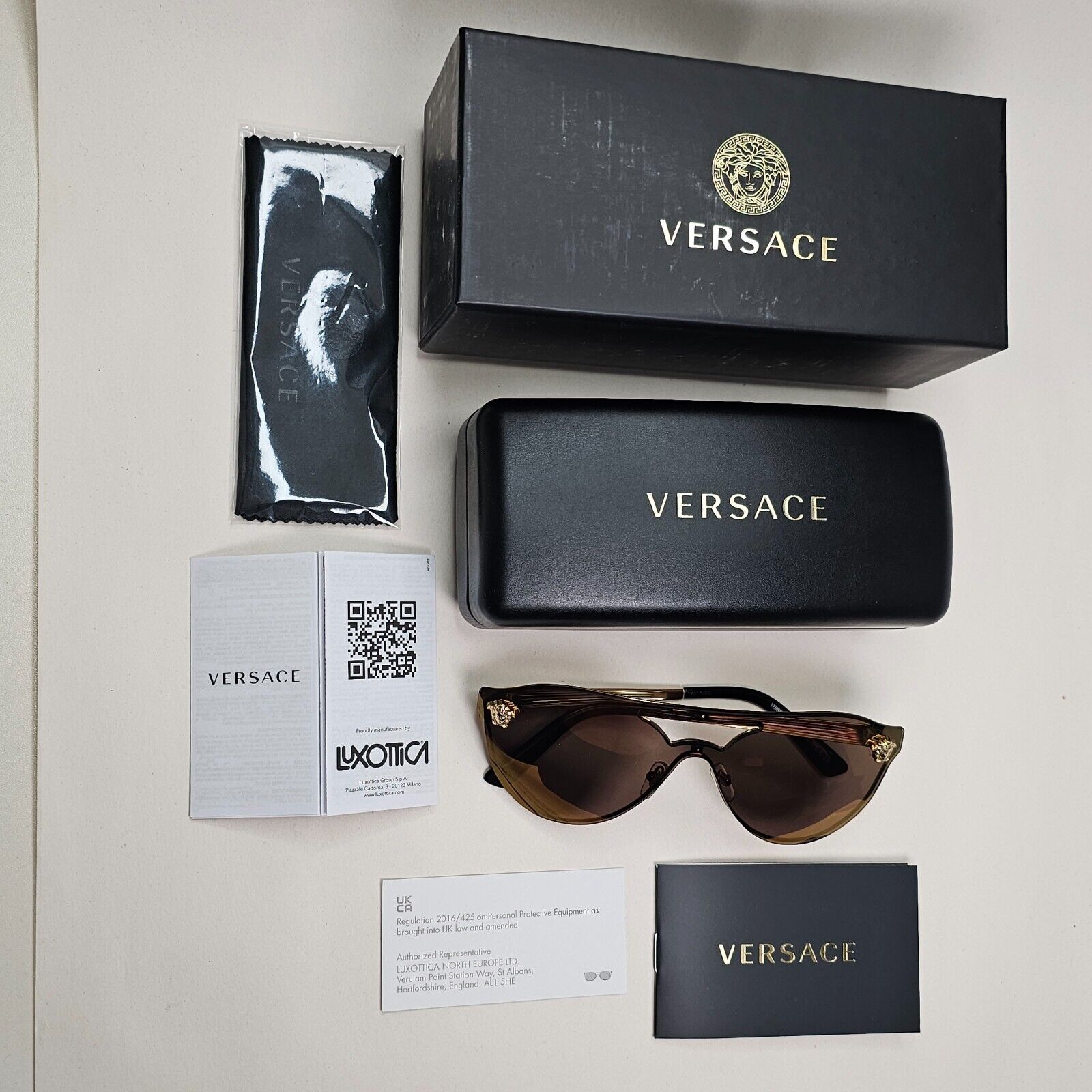 Versace Sunglasses Gold Medusa Brown Mirror Bronze Visor MOD VE 2161 1002/F9