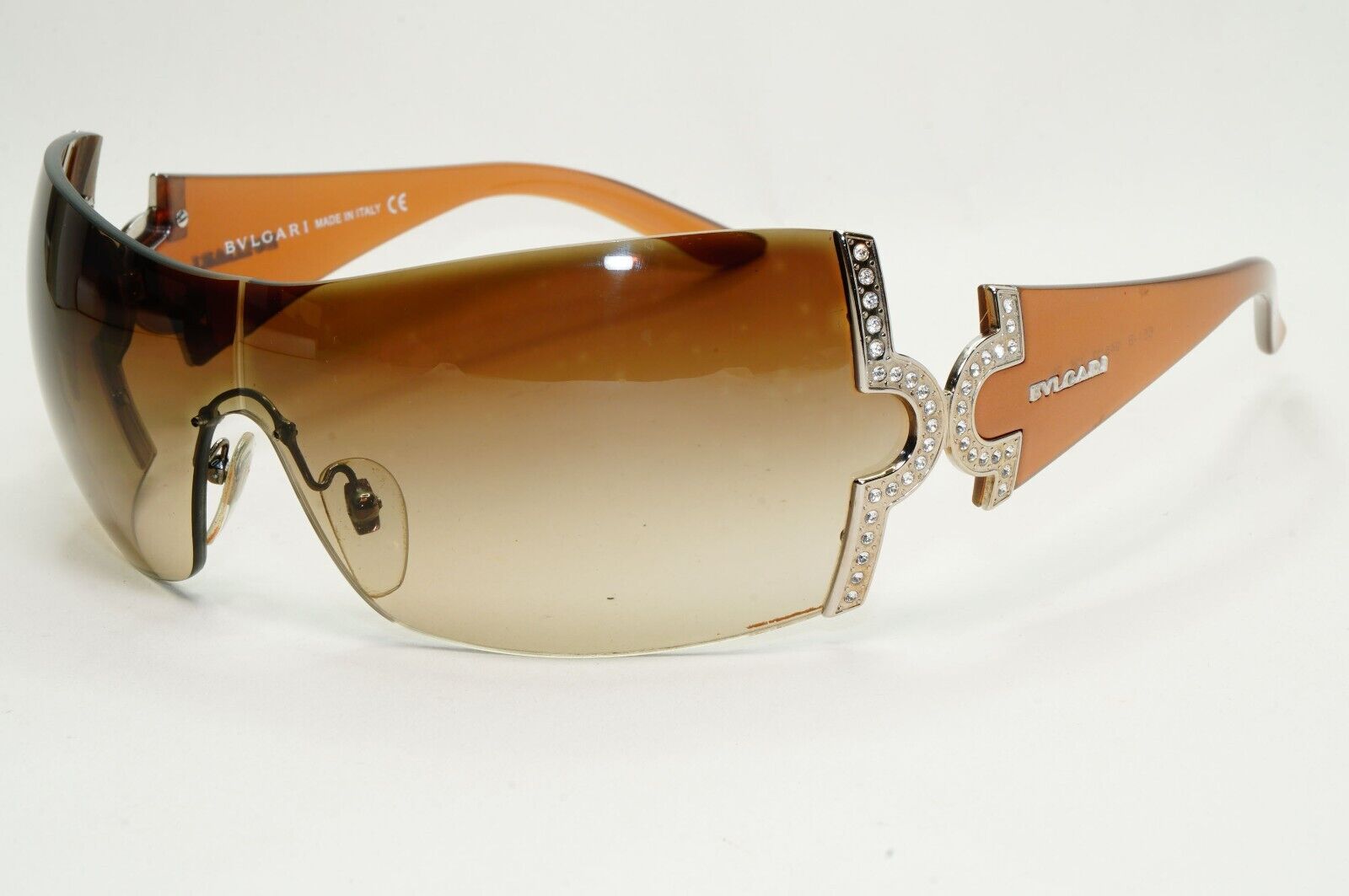Bvlgari Sunglasses 2008 Vintage Brown Shield Crystal Large 651-B 945/13 051124