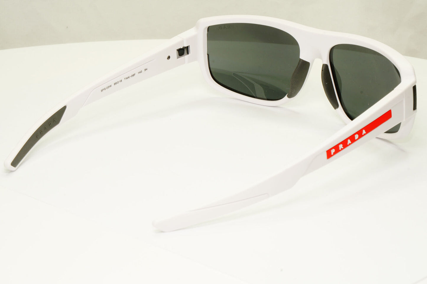 Prada White Sunglasses Mens Designer Red Rectangle SPS 03W TWK-06F PS03WS