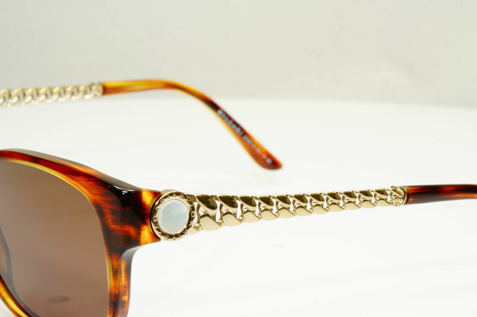Bvlgari Gold Pearl Sunglasses Brown Rectangle Chain Womens 4081 816 30416