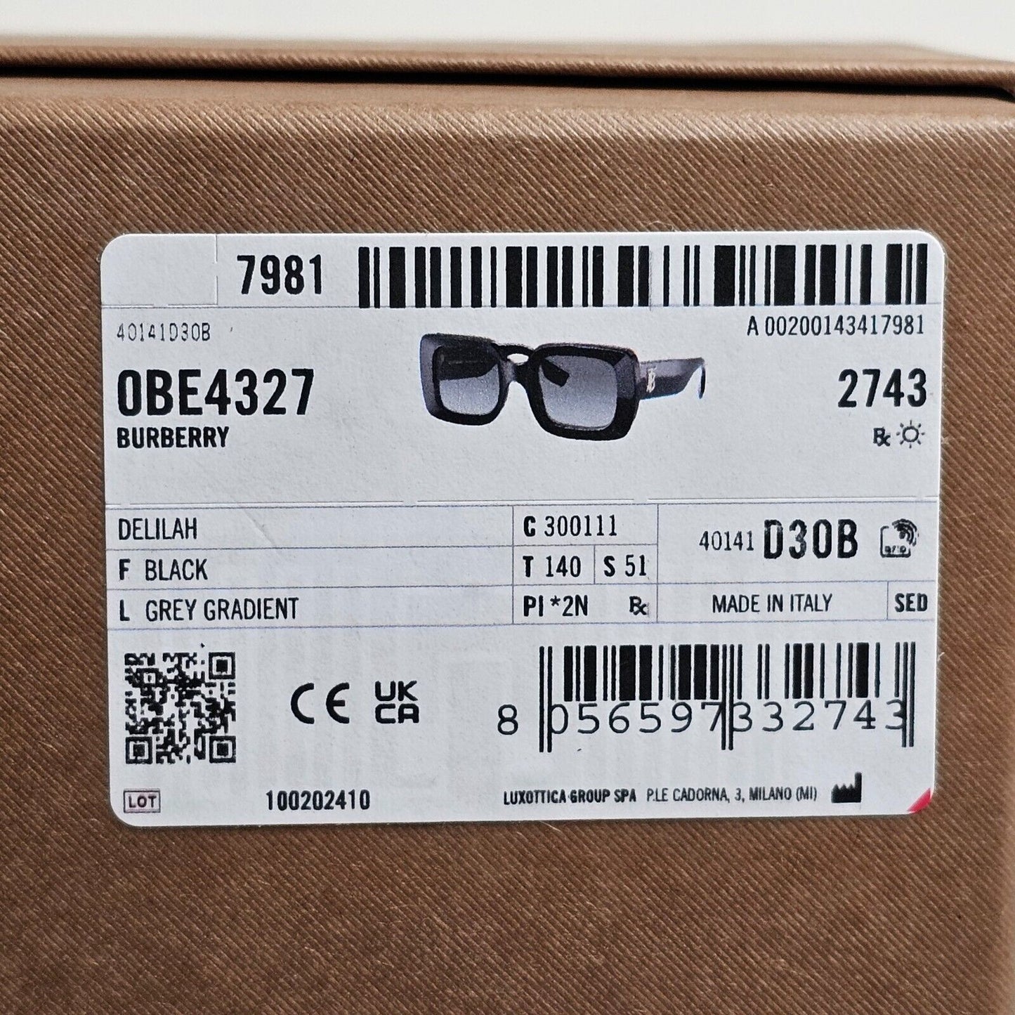 Burberry Sunglasses Delilah Black Gold Square Grey Gradient BE 4327 3001/11 51mm