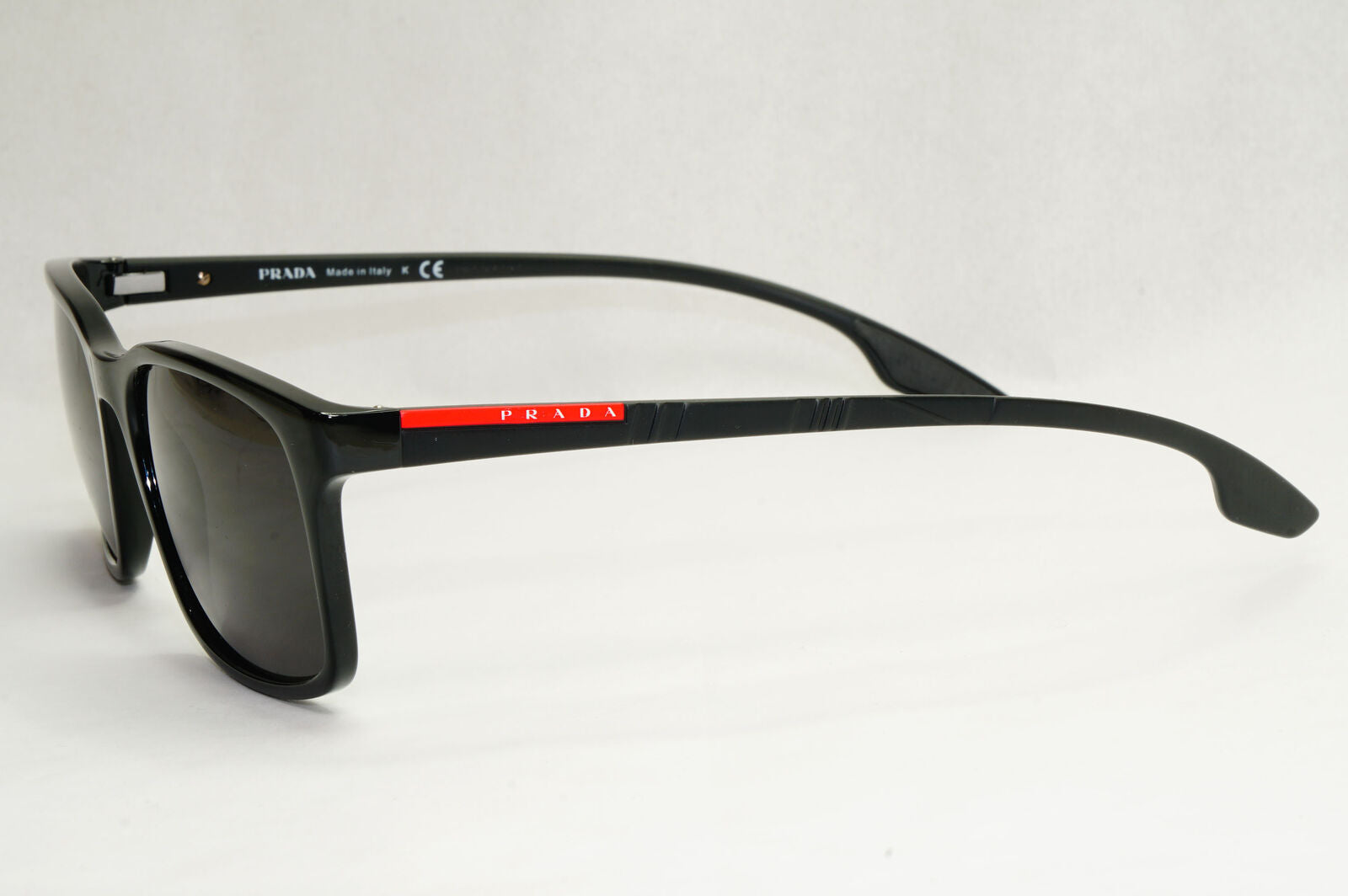 Prada Sunglasses Black Square Glossy Red Stripe PS01LV VPS 01L 1AB-1O1 54mm