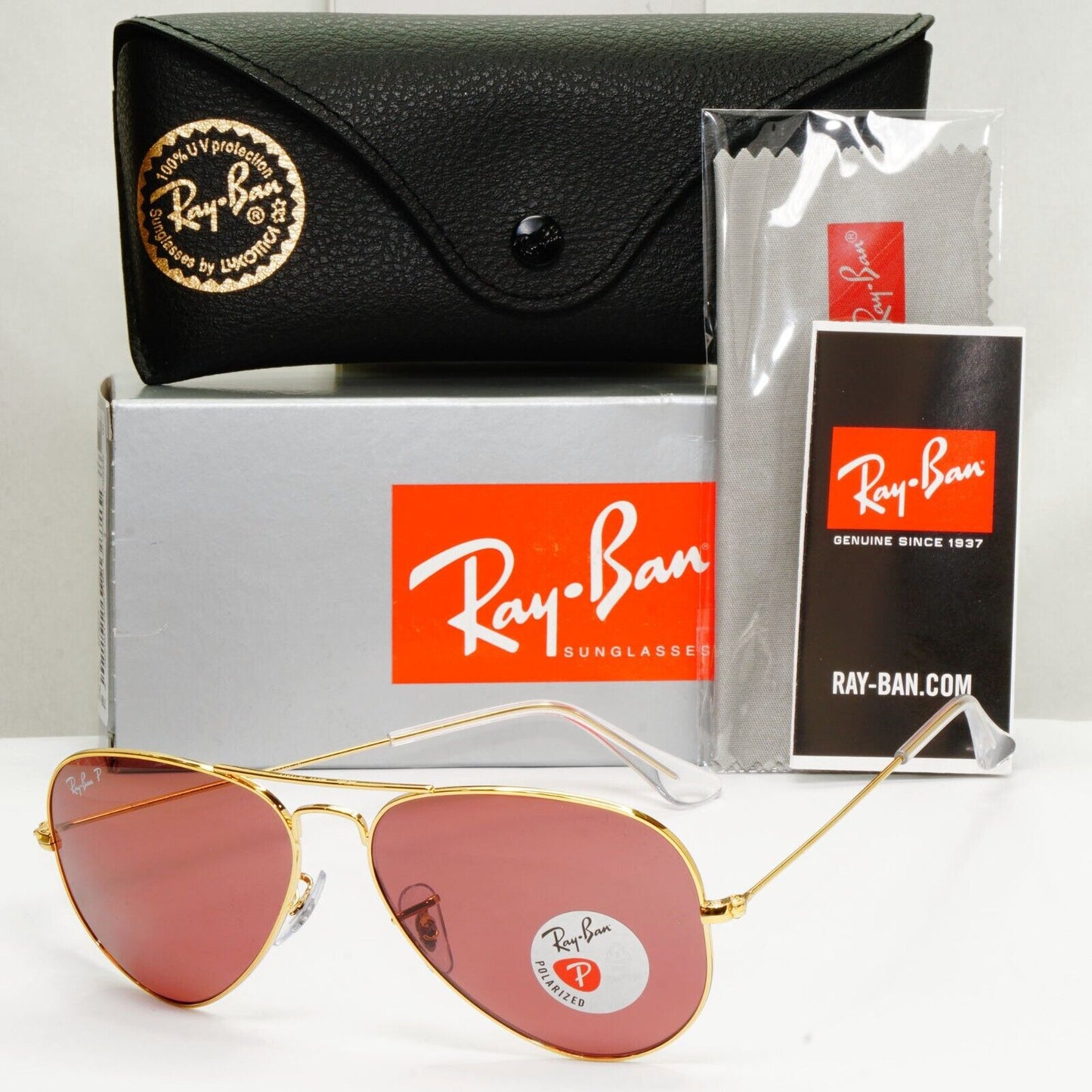 Ray-Ban Sunglasses Aviator Polarised Gold Dull Rose Purple RB 3025 9196/AF 50mm