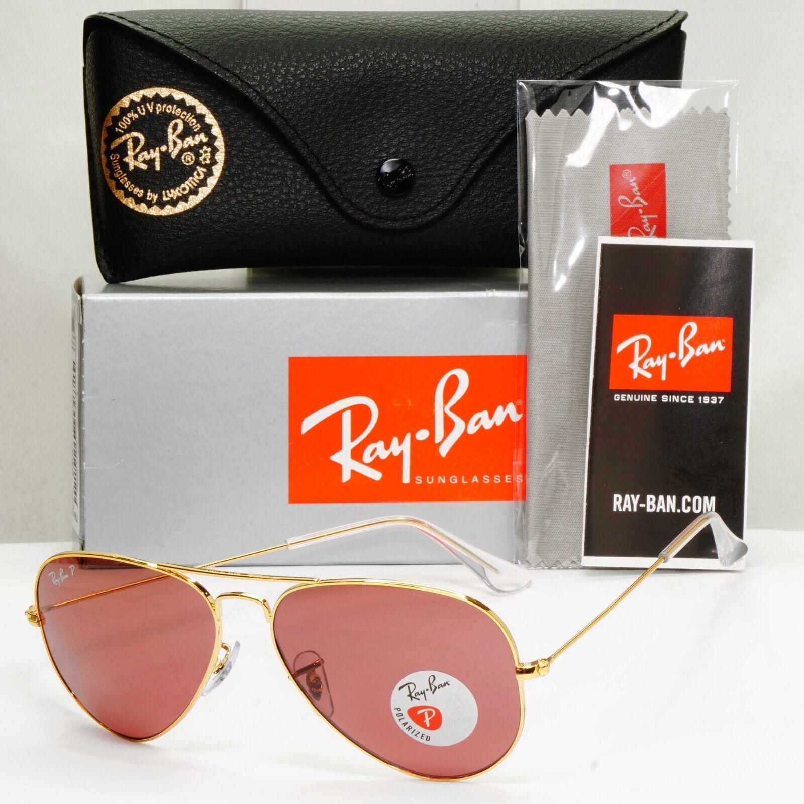 Ray-Ban Sunglasses Aviator Polarised Gold Dull Rose Purple RB 3025 9196/AF 50mm