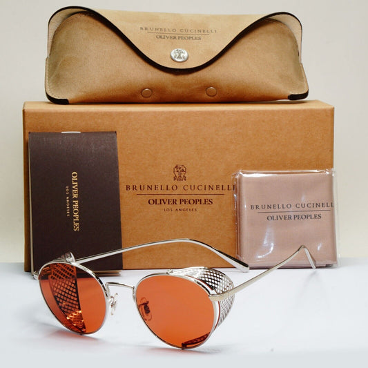 Oliver Peoples Sunglasses Cesarino-M Silver Orange Side Shields OV 1323S 5036/53